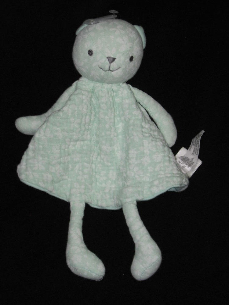 Cloud Island Mint Green Bear Security Blanket Floral Muslin Lovey for Babies