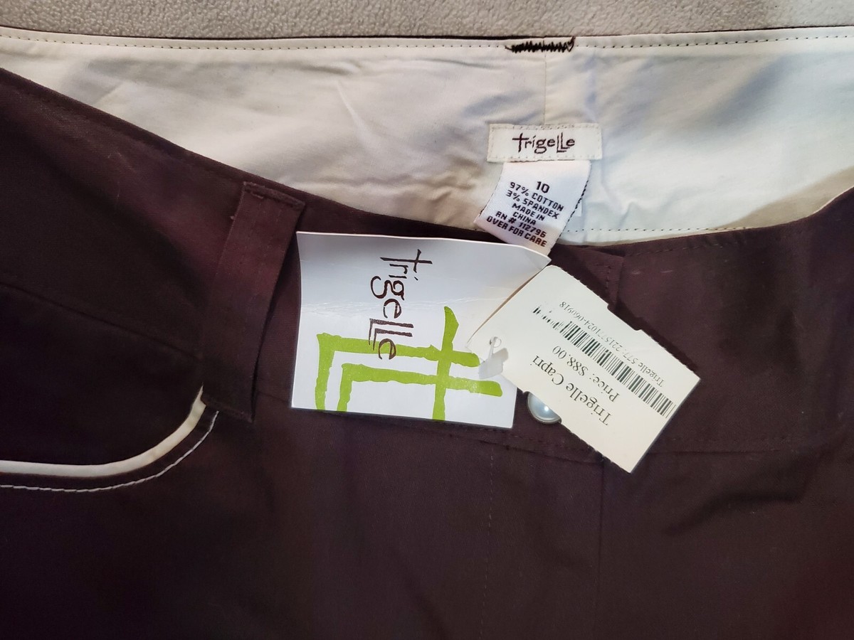 Trigelle Brown Pearl Button Capri Pants NWT 112796 Sz 10 | eBay