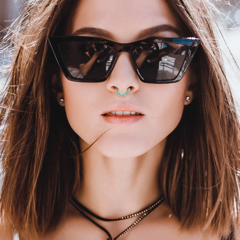 Anillo de tabique nariz daith cartílago oreja flexible turquesa y circonita cúbica 16 g Foto 3 de 4