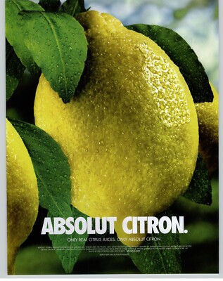 2002 Absolut Citron Vintage Vodka Print Ad Lemon Tree Close Up Photo Pop Art 