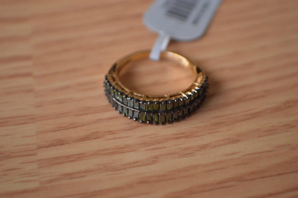 1.00ct Green Diamond Half Eternity Ring 14k Yellow Gold over Fine Silver Size 8 - Image 2 of 4