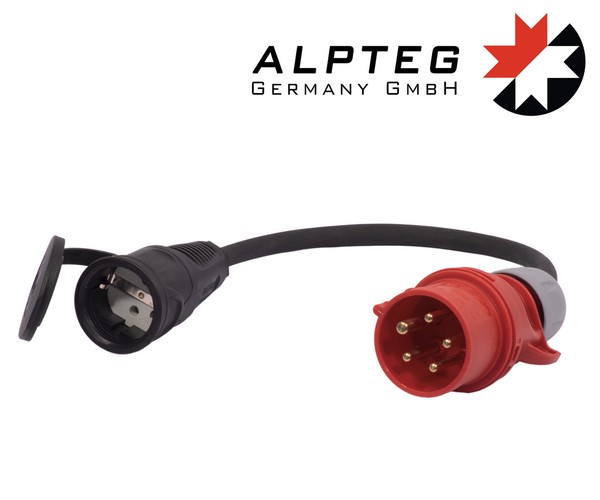 Adapter 5-Pol Cee Stecker 16A Auf Schuko Kupplung H07RN-F 3G2,5 | Alpteg A004-image