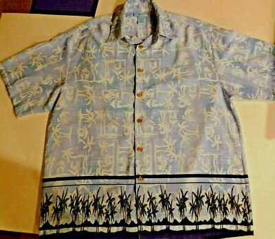 Extreme Gear Mens Hawaiian Aloha Shirt Large Palm Tree Island Camp Short Sleeve