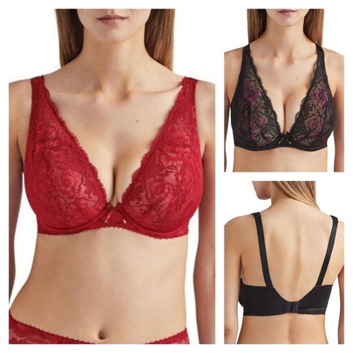 Aubade Women's Comfort Triangle Plunge Bra - Unpadded Lace, Deep V, Parisian Lingerie