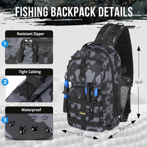 PLUSINNO Fishing Backpack with Tackle Boxes, Waterproof Fishing Sling Tackle Bag - Picture 2 of 14