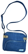 Travelon RFID Anti-Theft Heritage Crossbody Bag Pewter Blue Travel 9 x 10" + Key