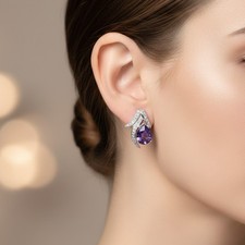 Glittering Vivid Violet Amethyst 5.62Ct 925 Sterling Silver Handmade Earrings