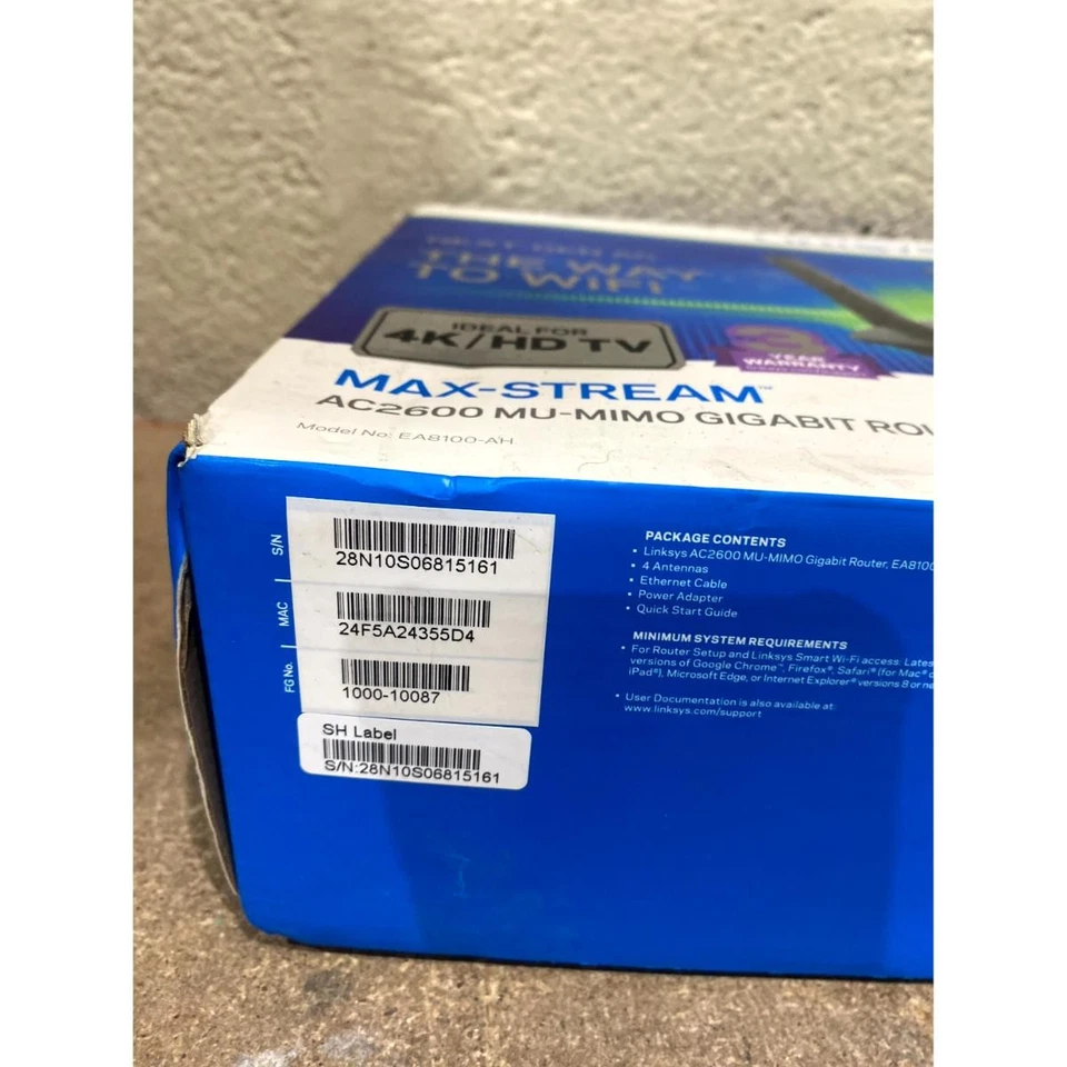 Linksys Max-Stream EA8100 AC2600 MU-MIMO Gigabit Router Dual-Band USB 4-Ethernet - Image 3 of 4