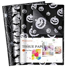 90 Sheets Halloween Tissue Paper Bulk 14x20 Inch Black White Pumpkin Wrap