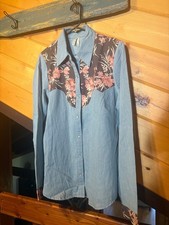 Roper - Light blue floral panel button-up shirt