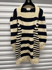 Authentic Alexander McQueen Patchwork Stripe Knit Dress - Ivory Navy - Size M