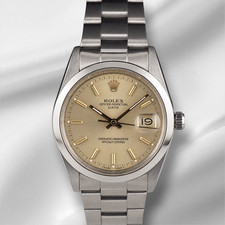 Rolex 34mm Oyster Perpetual Date Gold Dial Steel Men's Watch 15000 Papers