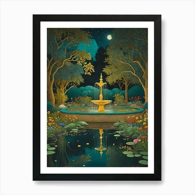 Midnight Magic Fountain no2 Art Pri gerahmtes Wandbild Poster Leinwanddruck Bild