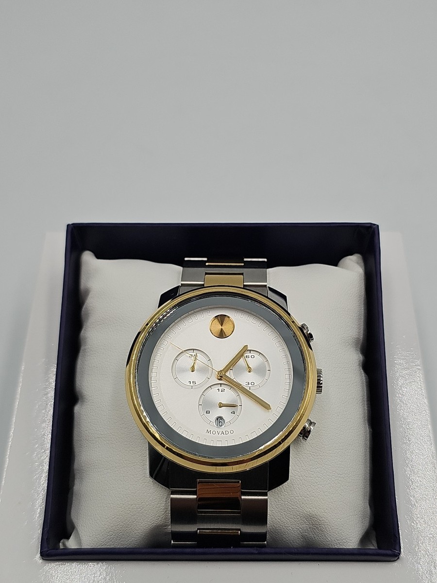 Movado Bold Silver Chronograph Dial Gold Plated Men's Watch MB