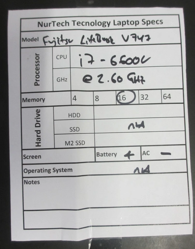 Portátil Fujitsu LifeBook U747 i7-6600U 2,60 GHz 16 GB sin SSD/OS/AC Foto 3 de 4
