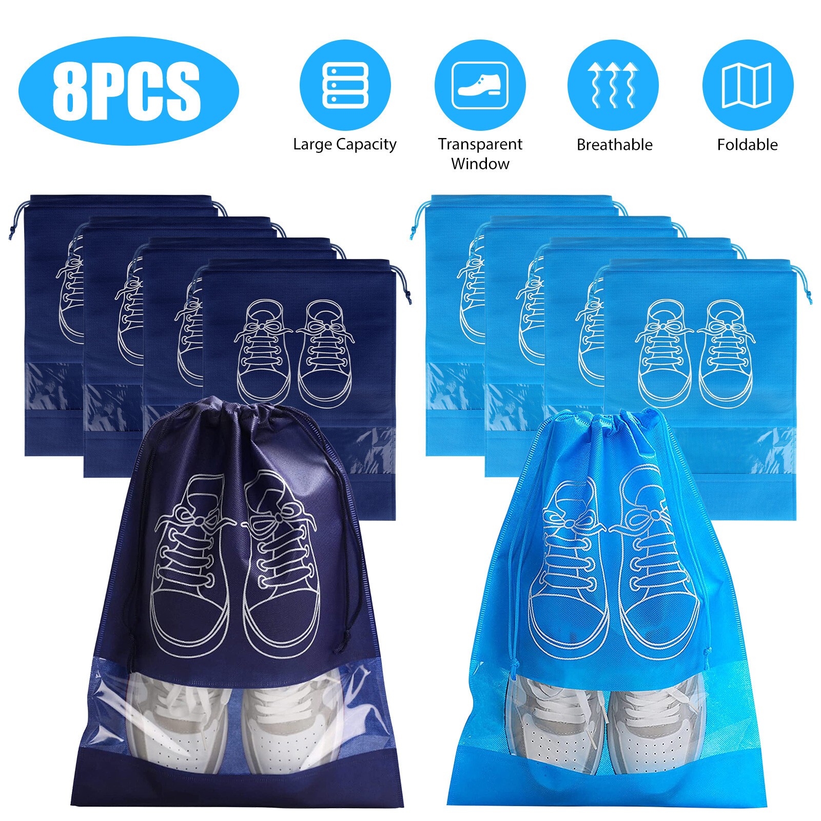 8 bolsas de zapatos de viaje con cordón - Juego organizador de bolsas de almacenamiento a prueba de polvo