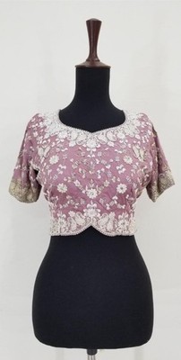 Vintage indische Seidenbluse Silber Metallic Faden Paisley bestickt