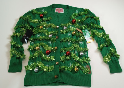 WOMEN'S GAUDY GARLAND UGLY CHRISTMAS CARDIGAN SWEATER SIZE SMALL NWT
