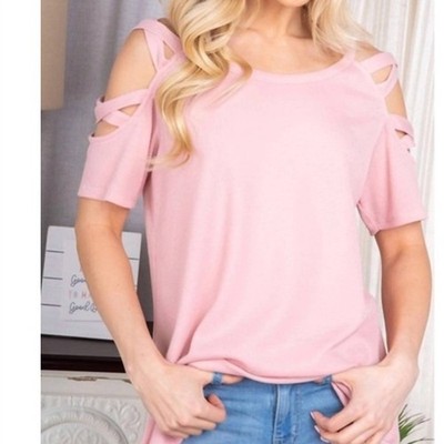 Heimish Usa Crisscross Cold Shoulder Solid Top Dusty Pink