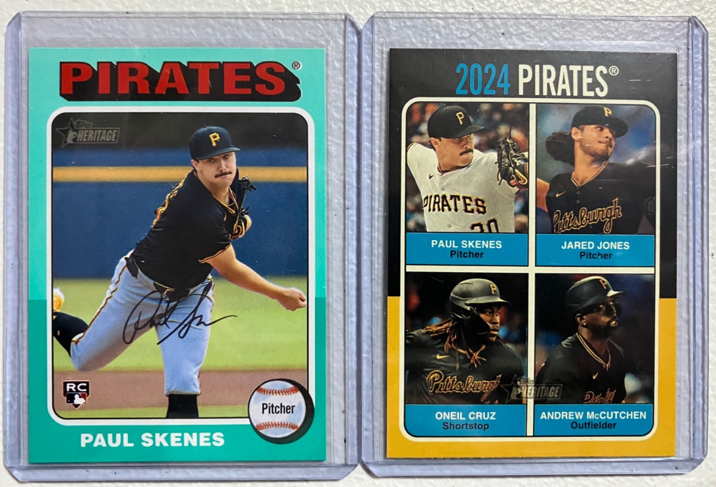 2024 Topps Heritage High Number Paul Skenes #594 Aqua Border RC + 2024 Pirates