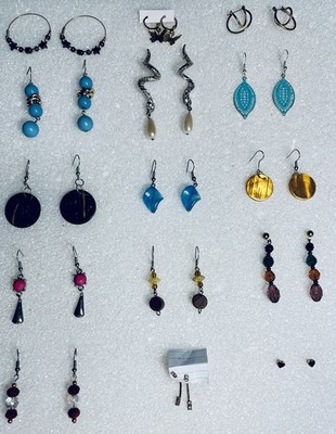 Big Lot of 15 Pairs of Assorted Pierced Earrings Most Drop Dangle Many Styles