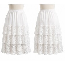 Estevez Romantic Ivory Lace Tiered Skirt Large Cottagecore Made in Usa NWT