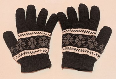 Girls Black Polyester Knitted Gloves 
