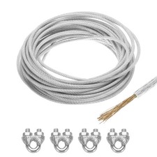 3/16 Clear Vinyl Coated Wire Rope 49ft Galvanized Steel(4PCS M6 Loop Sleeves)