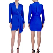 NWOT BCBGMAXAZRIA Blue Faux Wrap Rhinestone Trim Tulip Skirt Mini Dress - Sz 6