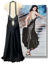 Y2K Victoria  s Secret Silk Beaded Sequins Black Vintage Maxi Gown Slip Dress L