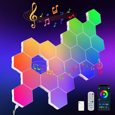 RGB LED Hexagon Light Panels Smart Multicolor Wall Lamp Music Sync Gaming Lights
