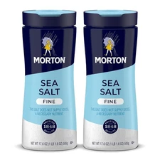 Morton Sea Salt Fine 17.6 oz 2-Pack All-Natural Perfect for Baking Blending &...