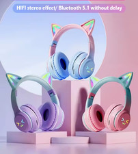Cat Ear Wireless Bluetooth Headphones Earphones Headset mic-LED Lights Kids Girl