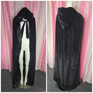 Black Velvet Hooded Cloak Cosplay Costume Gothic Renaissance Cape