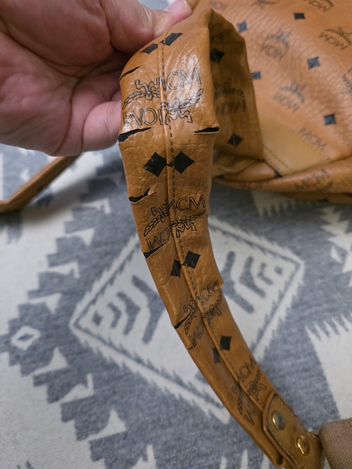 Authentic MCM Visetos Monogram Print Studded Cogn… - image 10