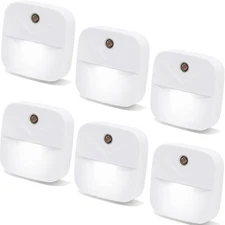 Plug-In Night Light LED Motion Sensor Activated Bathroom Kitchen Hallway 6-Pack