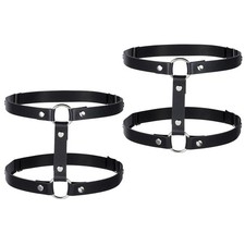 2 Rows Thigh Garters for Women, Leather Leg Harness Adjustable Large, Black