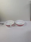 2 Vtg Hazel Atlas Red Candy Stripe Milk Glass Cereal Dessert Bowls 4 7/8"