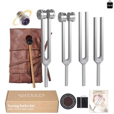 Tuning Forks for Healing Set - 128Hz, 136.1Hz, 256Hz, 384Hz, Weighted Unwei...