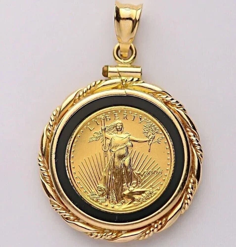40mm American Liberty 2006 Coin Shape Mens Pendant 14k Yellow Gold Plated Silver