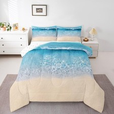 Sea Waves Comforter Queen Size Ocean Beach Bedding Set for Kids Boys Girls Te...