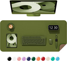 Grass Green Desk Pad 30x14 Inch PU Leather NonSlip Large Mouse Mat Waterproof