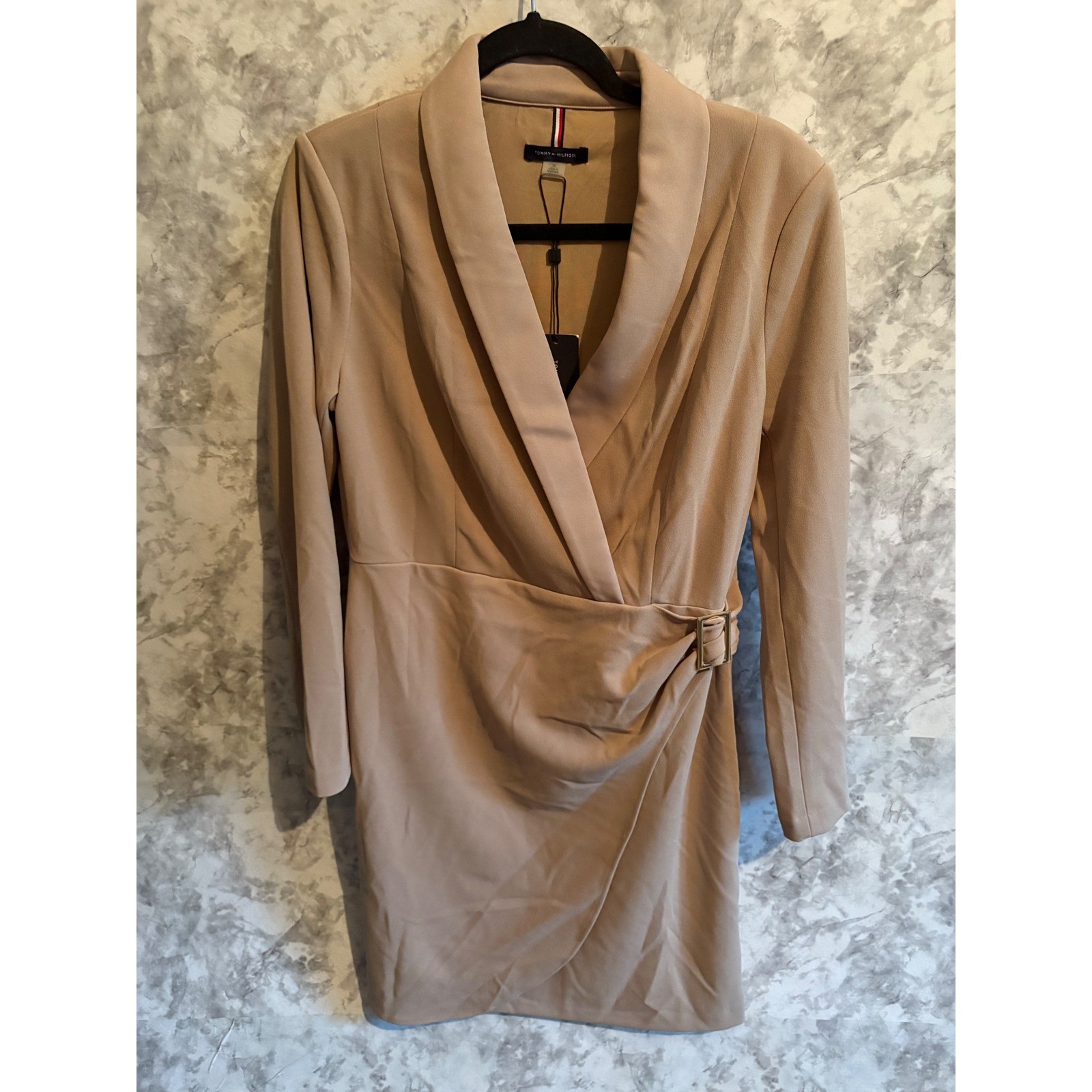 Tommy Hilfiger Women's Blazer Buckle Front Long Sleeve Tan Size 10 Dress NWT