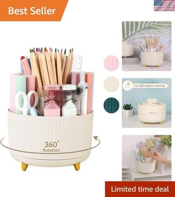 360 Rotating Plastic Desk Pen Organizer with 5 Slots, Dual-Purpose Art Supply...