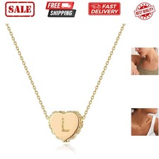 Tiny Gold Initial Heart Necklace-14K Gold Plated Handmade Dainty Letter Heart...