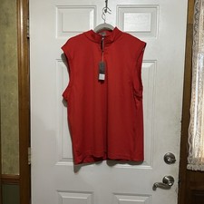 Fennec Waffle Vest Mens L Red Poppy 1/4 Zip Sleeveless Golf Jacket Lightweight