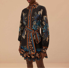 FARM Rio Black Blossom Tapestry Mini Dress MSRP $249