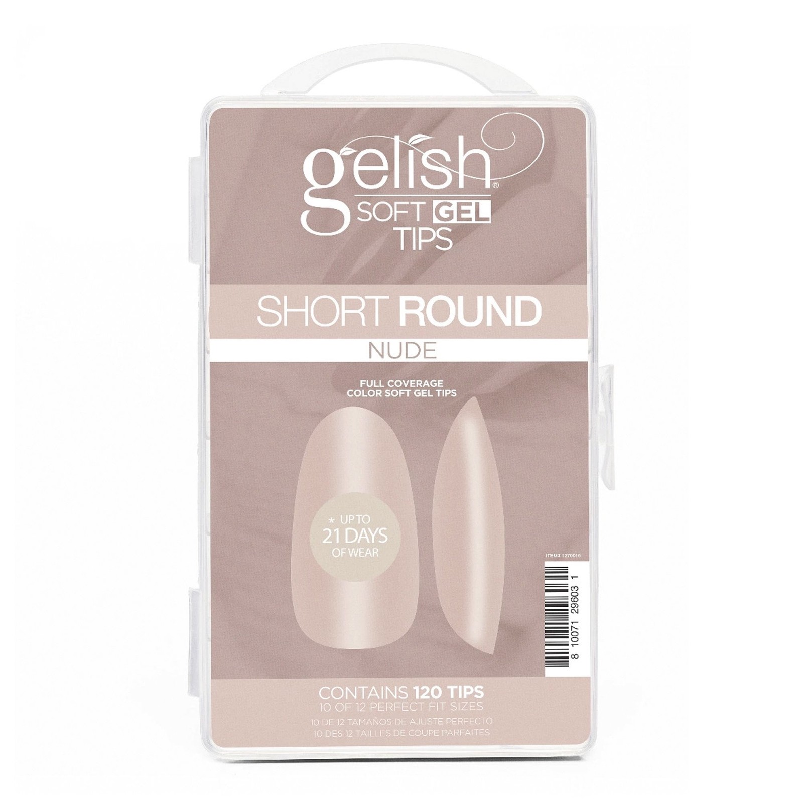 Gelish Soft Gel Neutral Tips - Short Round Nude (120 Tips & 12 Sizes)