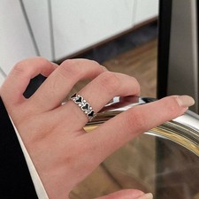 Womens Black Heart-shaped Ring Retro Fashion ...