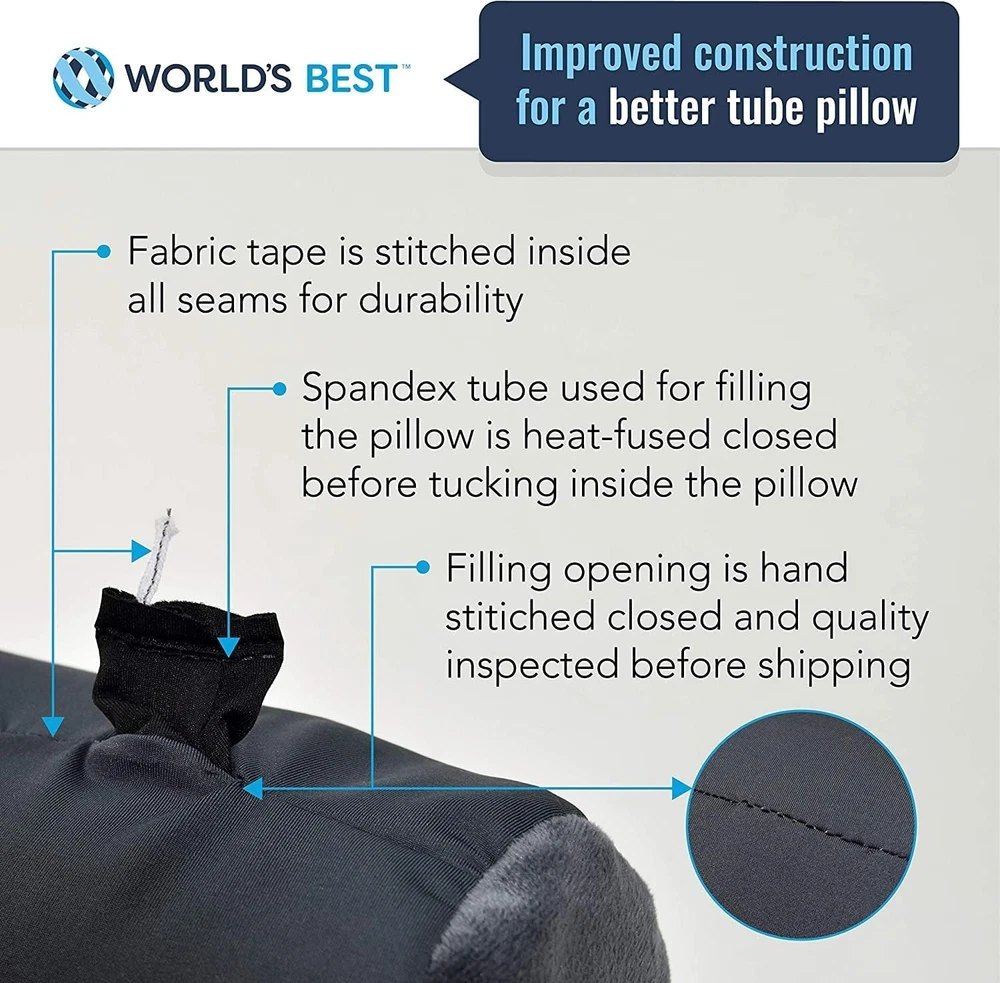 Compact Microbead Travel Pillow with Lumbar Support and Neck Roll in Blue